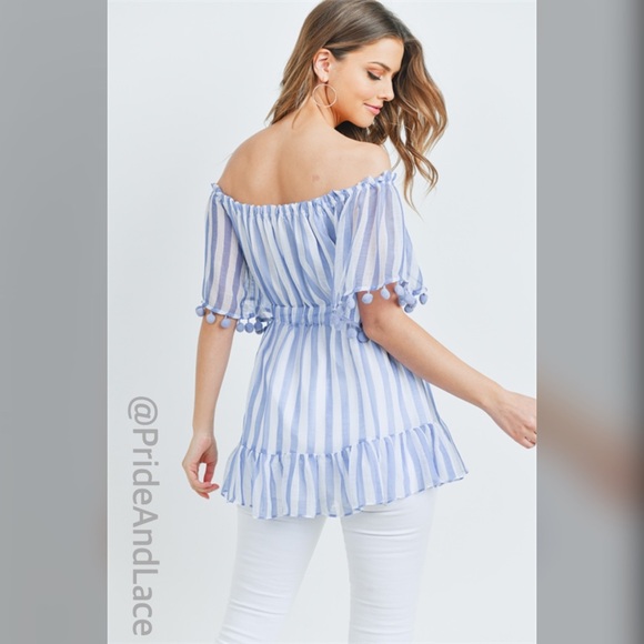 LAST 1️⃣ BLUE STRIPES OFF THE SHOULDER TOP - Picture 3 of 6